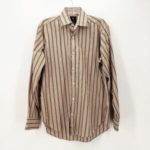 TAILORBYRD Striped Button Down Dress Shirt 2-Ply Cotton L Vertical Stripe